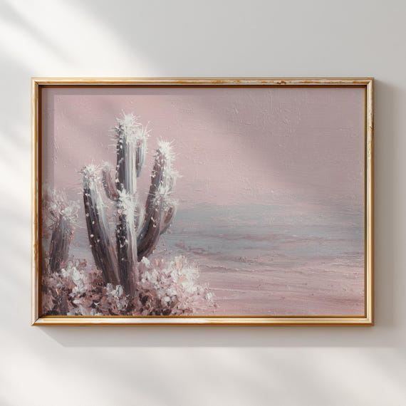 Pink Desert Cactus Painting Modern Botanical Wall Art Minimalist Nature Print Boho Interiors And Southwestern Home Decor