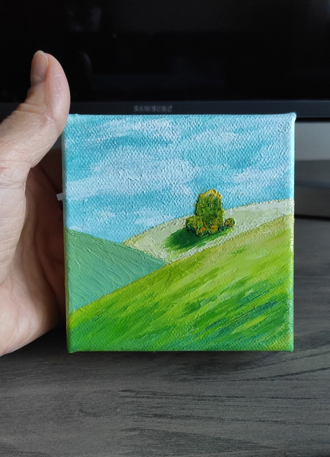 Rolling Green Hills With Lone Tree Under Bright Blue Sky Art Poster - Image 4