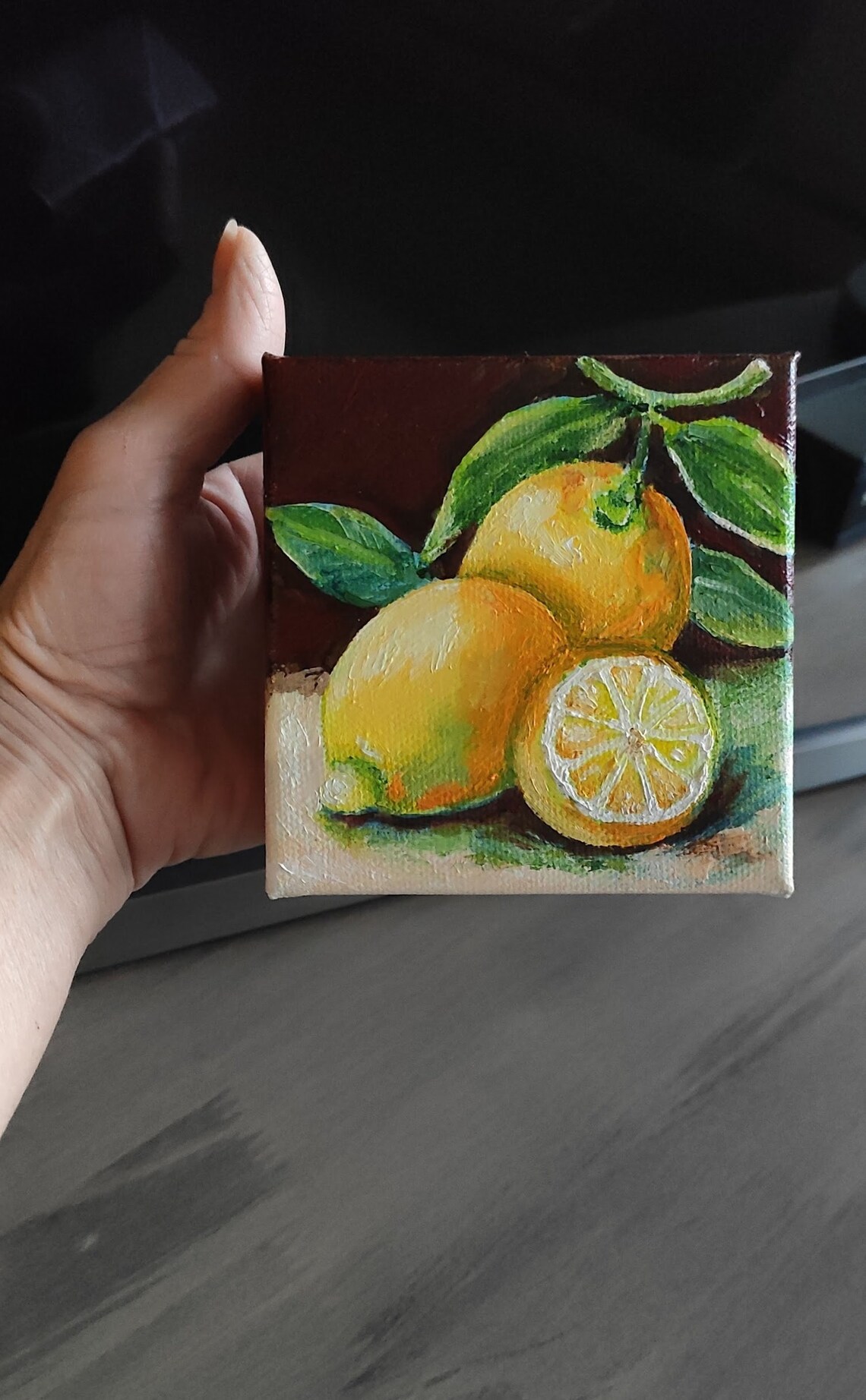 Fresh Lemon Citrus Fruit Still Life Original Oil Painting Kitchen Wall Art - Image 2