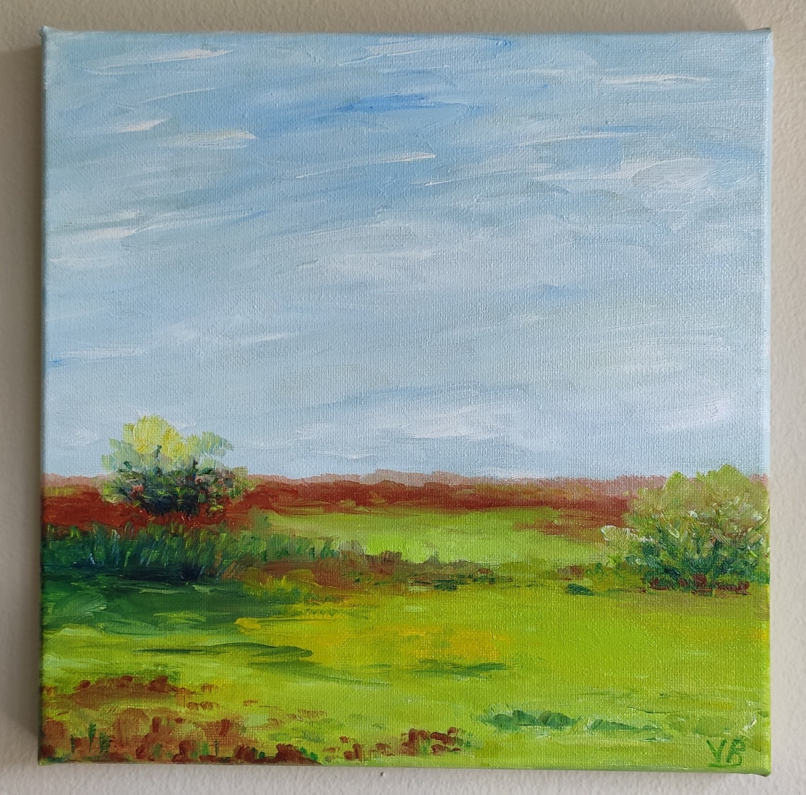 Wildflowers Meadow Country Landscape Original Handmade Oil Painting On Fall Landscape Rural Countryside Painting One Of A Kind Gift - Image 4