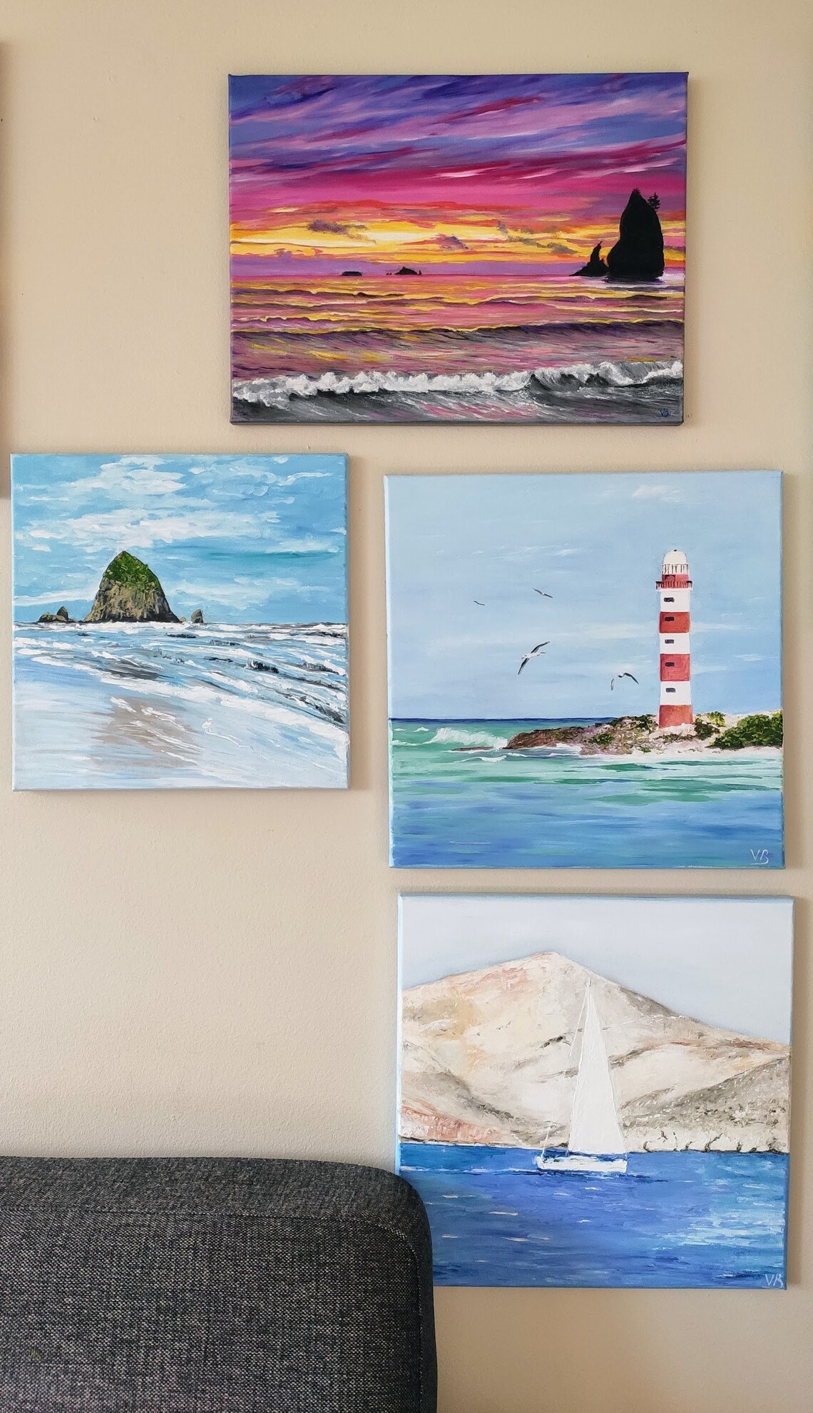 Rialto Beach Sunset Sea Stacks Pink Sky Original Oil Painting Ocean Wall Art - Image 2