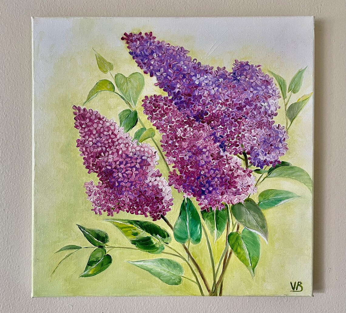 Purple Lilac Branch Bloom Spring Floral Oil Painting Wall Art Decor - Image 3