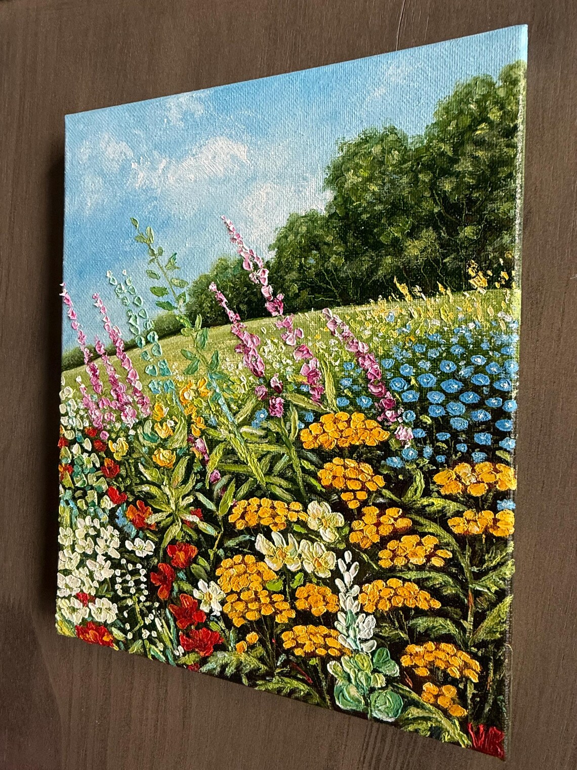 Wildflower Meadow Hill Green Valley Summer Blooms Oil Painting Art - Image 2