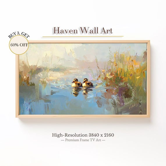 Impressionist Ducklings Frame Tv Art Vintage Lake Scene Soft Pastel Nature Wallpaper Tsl011