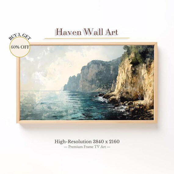 Mediterranean Cliffs Above The Sea Vintage Coastal Landscape Poster
