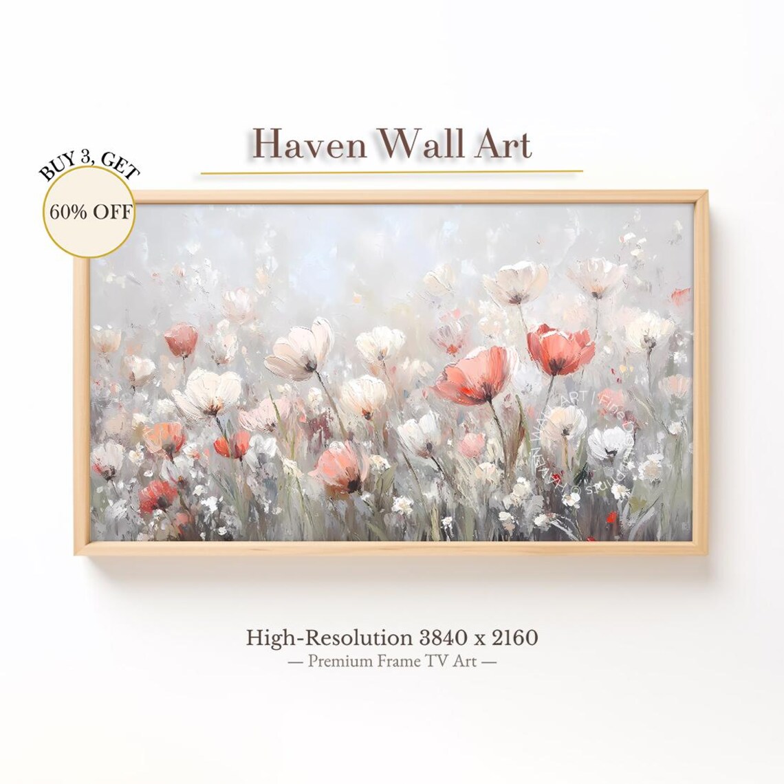 White Coral Poppy Field Impressionist Spring Wildflower Wall Art