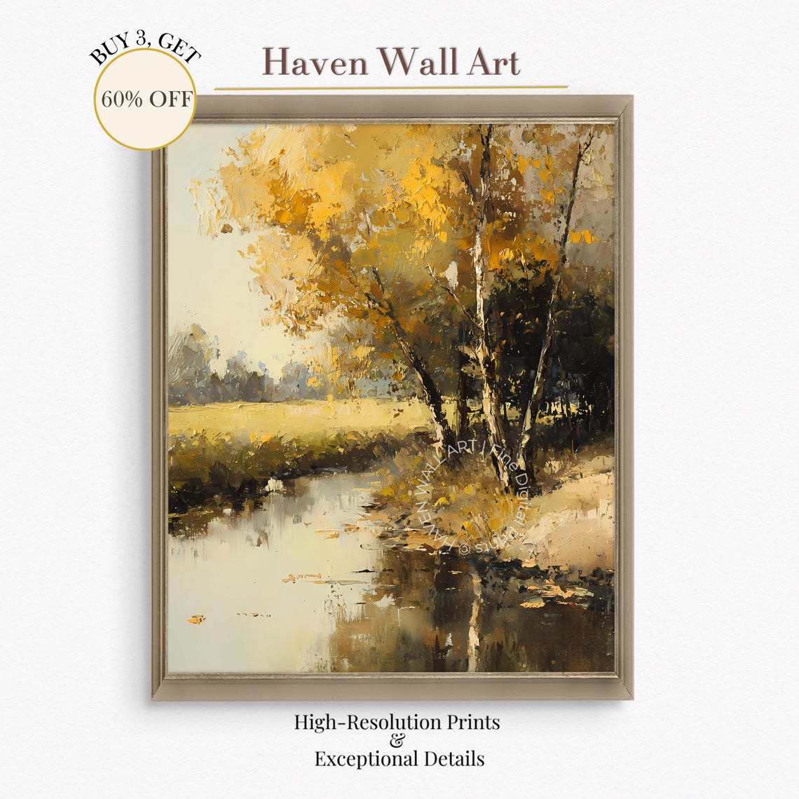 Golden Birch Trees by Calm River Autumn Reflection Vertical Wall Art