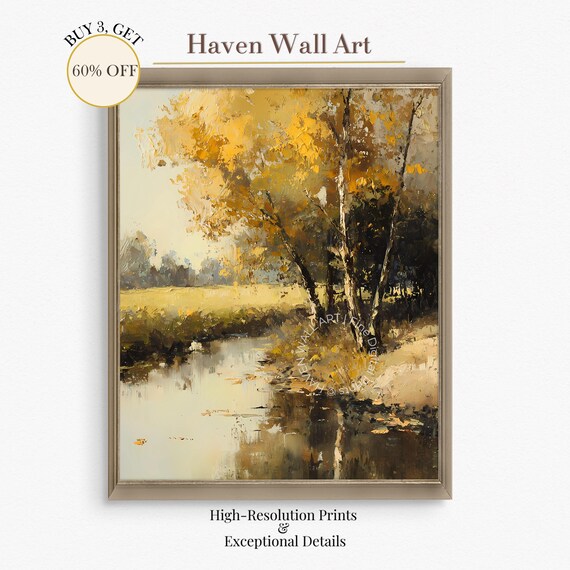 Golden Birch Trees by Calm River Autumn Reflection Vertical Wall Art