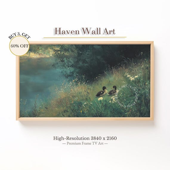 Spring Ducklings Tv Art Cute Baby Ducks Frame Wallpaper Tranquil Nature Scene Painting Tsa023