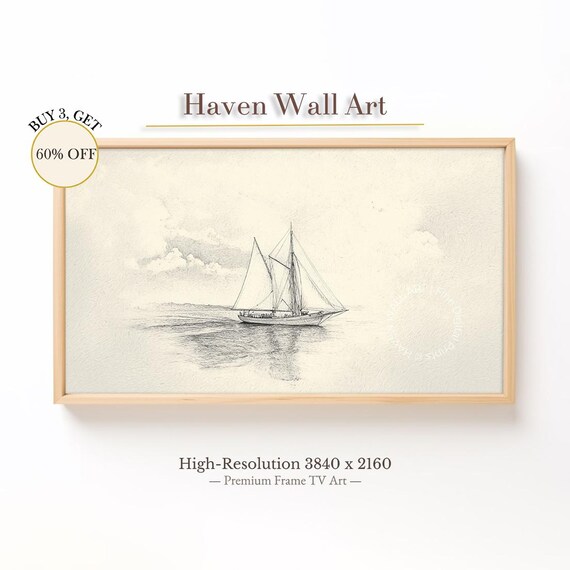 Sailboat Sketch Hand Drawn Minimalist Calm Sea Vintage Art Poster