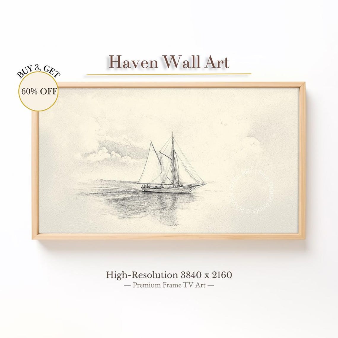 Sailboat Sketch Hand Drawn Minimalist Calm Sea Vintage Art Poster