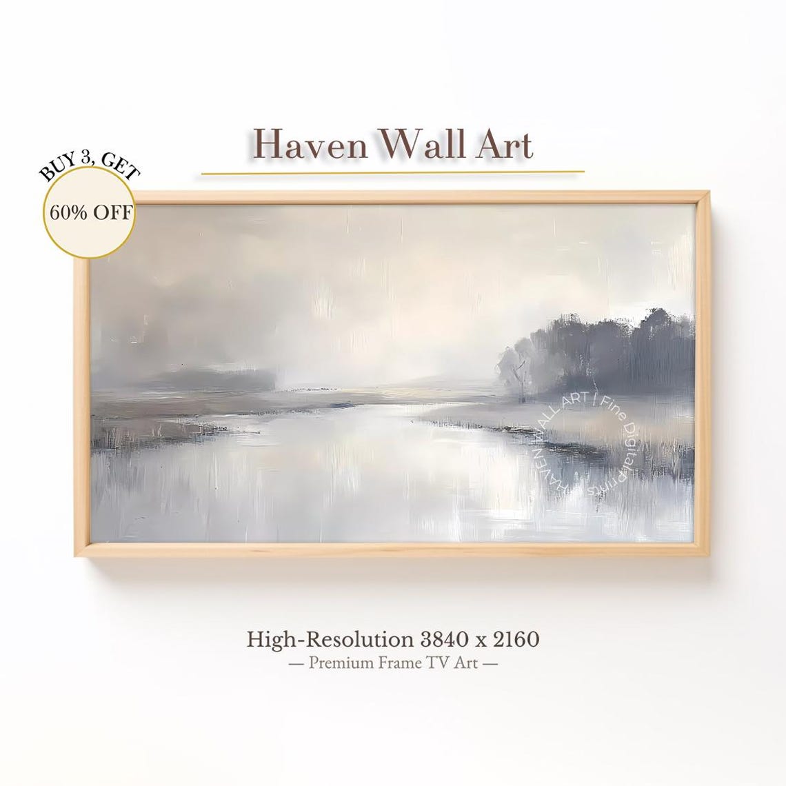 Abstract Misty Gray Lake Minimalist Serene Water Painting Poster