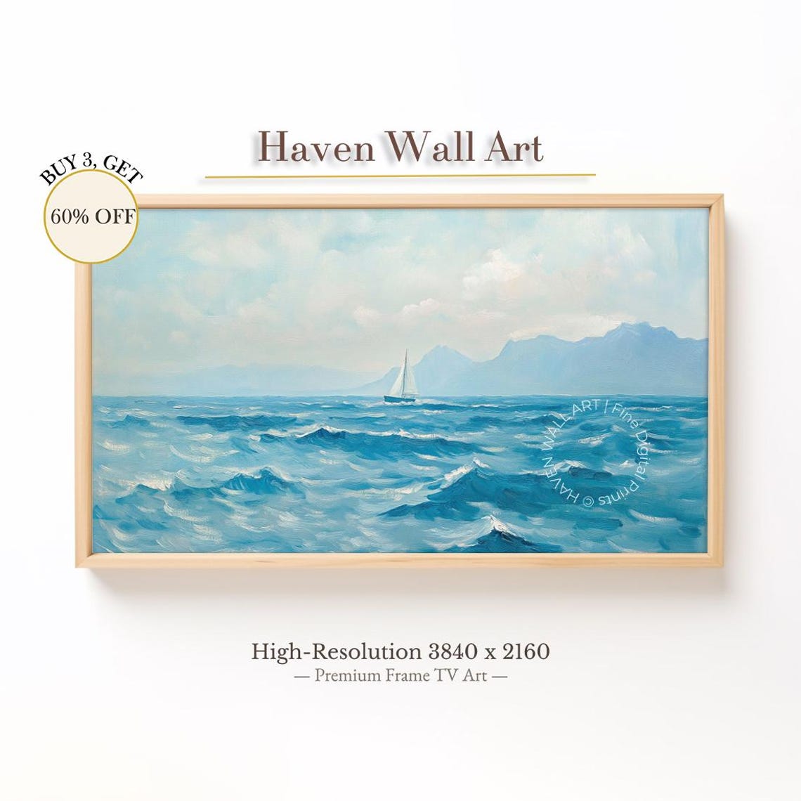 Solitary Sailboat In Blue Ocean Minimalist Coastal Oil Painting Samsung Frame Tv Art Summer Seascape Wallpaper Tub119