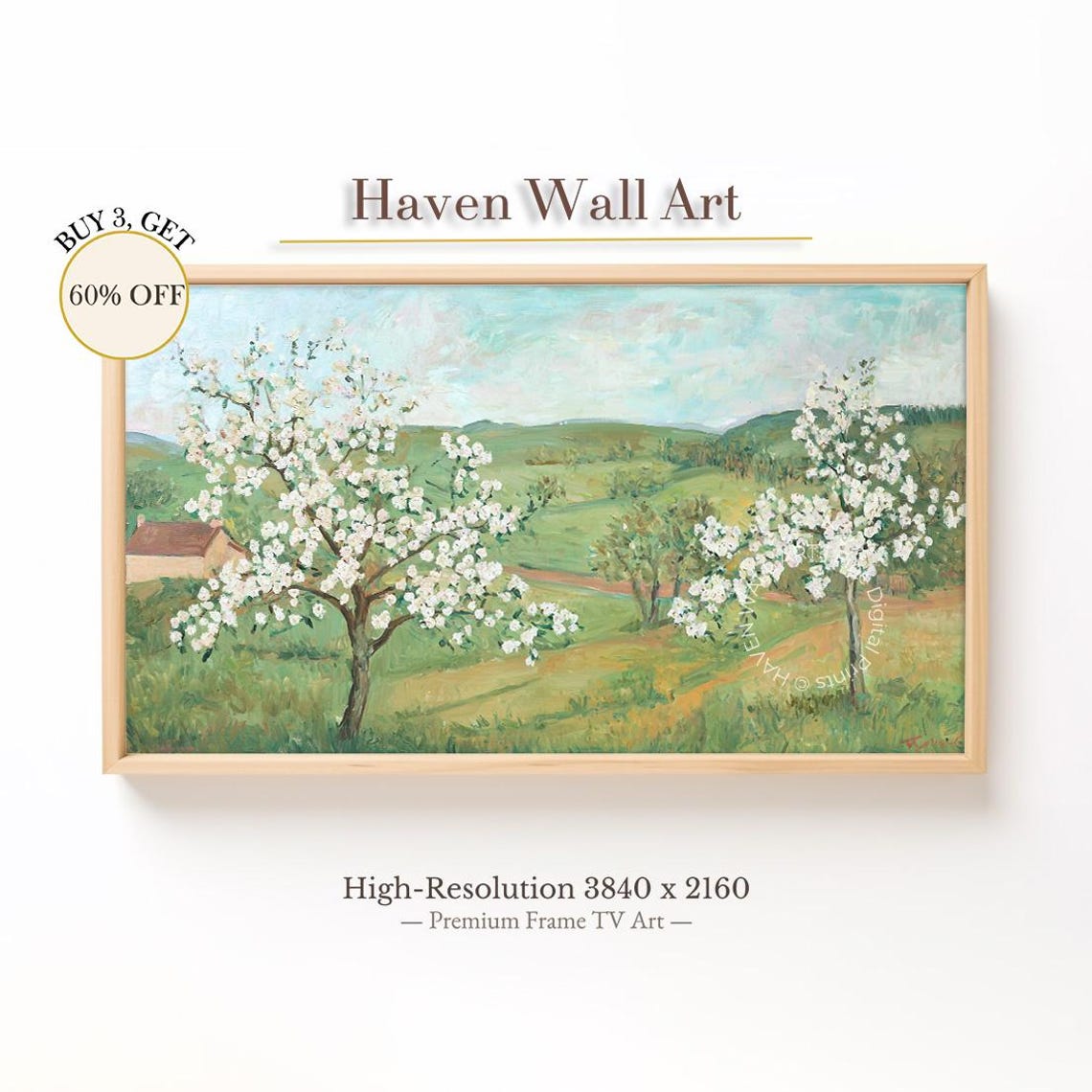Blossoming Orchard Trees Green Countryside Spring Landscape Wall Art