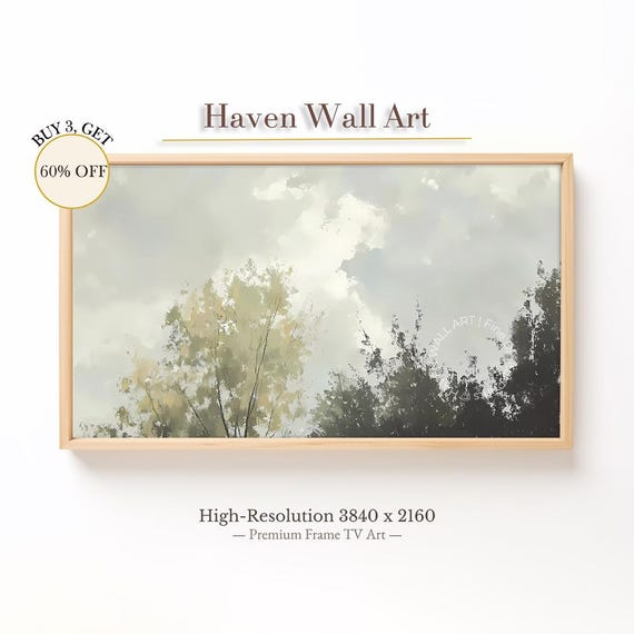 Summer Trees And Sky Frame Tv Art Neutral Landscape Painting Calm Nature Scene For Samsung Tul007