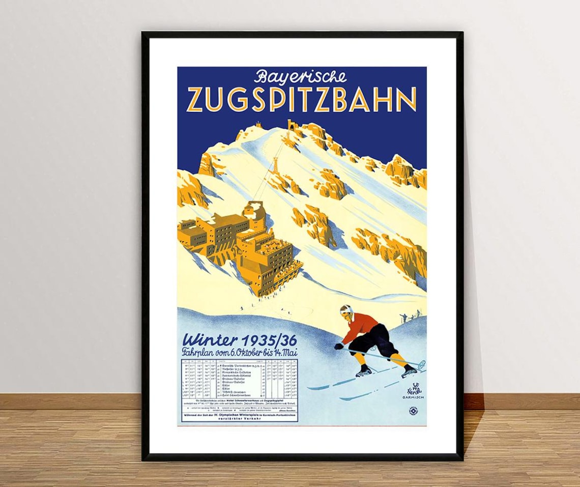 Bayerische Zugspitzbahn Germany Vintage Ski Travel Poster - Image 2