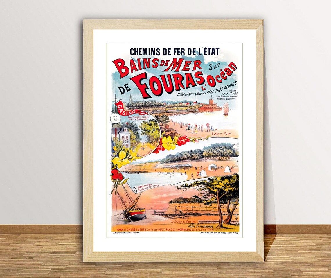 Bains de Mer de Fouras Sur l Ocean French Seaside Railway Poster