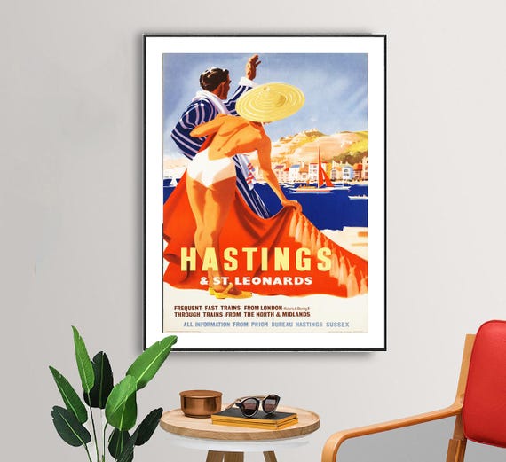 Hastings St Leonards England Vintage Travel Poster Retro Hastings Poster Gift Idea Wall Decor