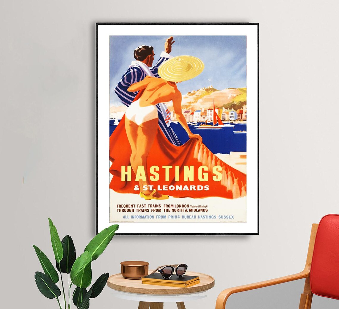 Hastings St Leonards England Seaside Railway Vintage Travel Poster