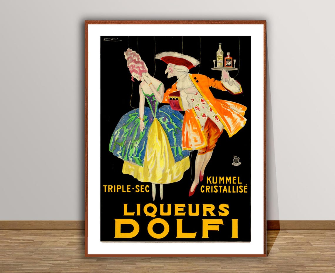 Liqueurs Dolfi Triple Sec Kummel Puppets Vintage French Ad Poster - Image 2