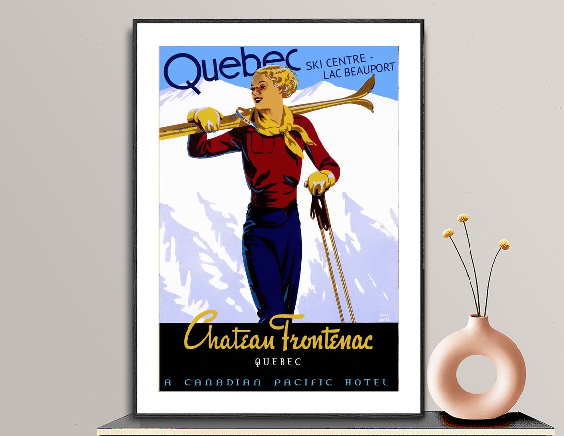Quebec Chateau Frontenac Ski Centre Lac Beauport Canada Travel Poster