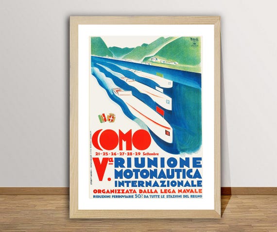 Como Motorboating International Vintage Travel Poster Motorboating Racing Poster Gift Idea Wall Decor