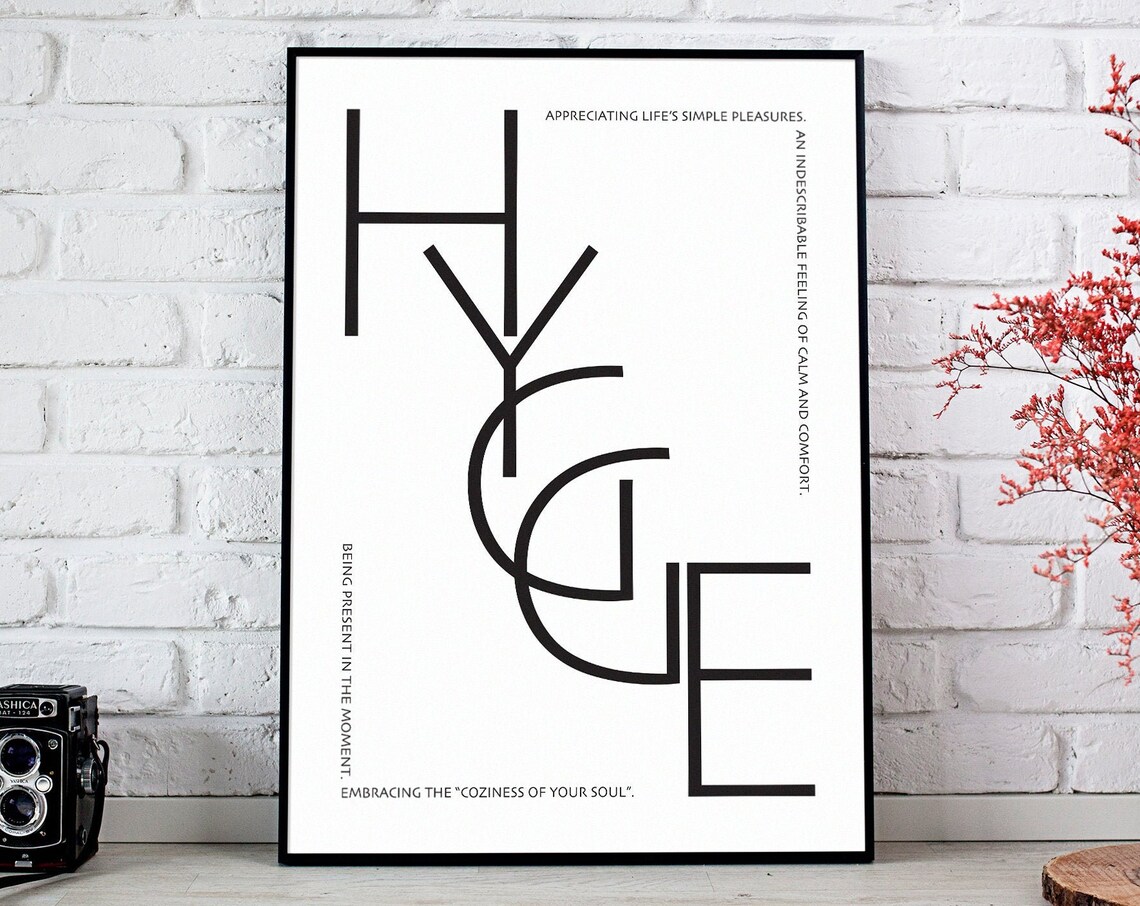 Hygge Definition Scandinavian Minimalist Typography Living Room Poster