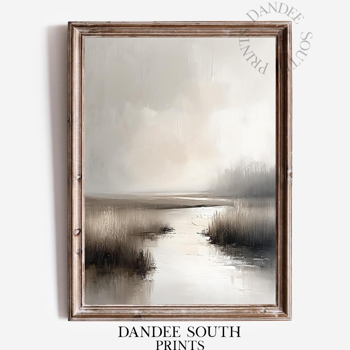 Neutral Misty Marsh Estuary Abstract Landscape Oil Painting Poster