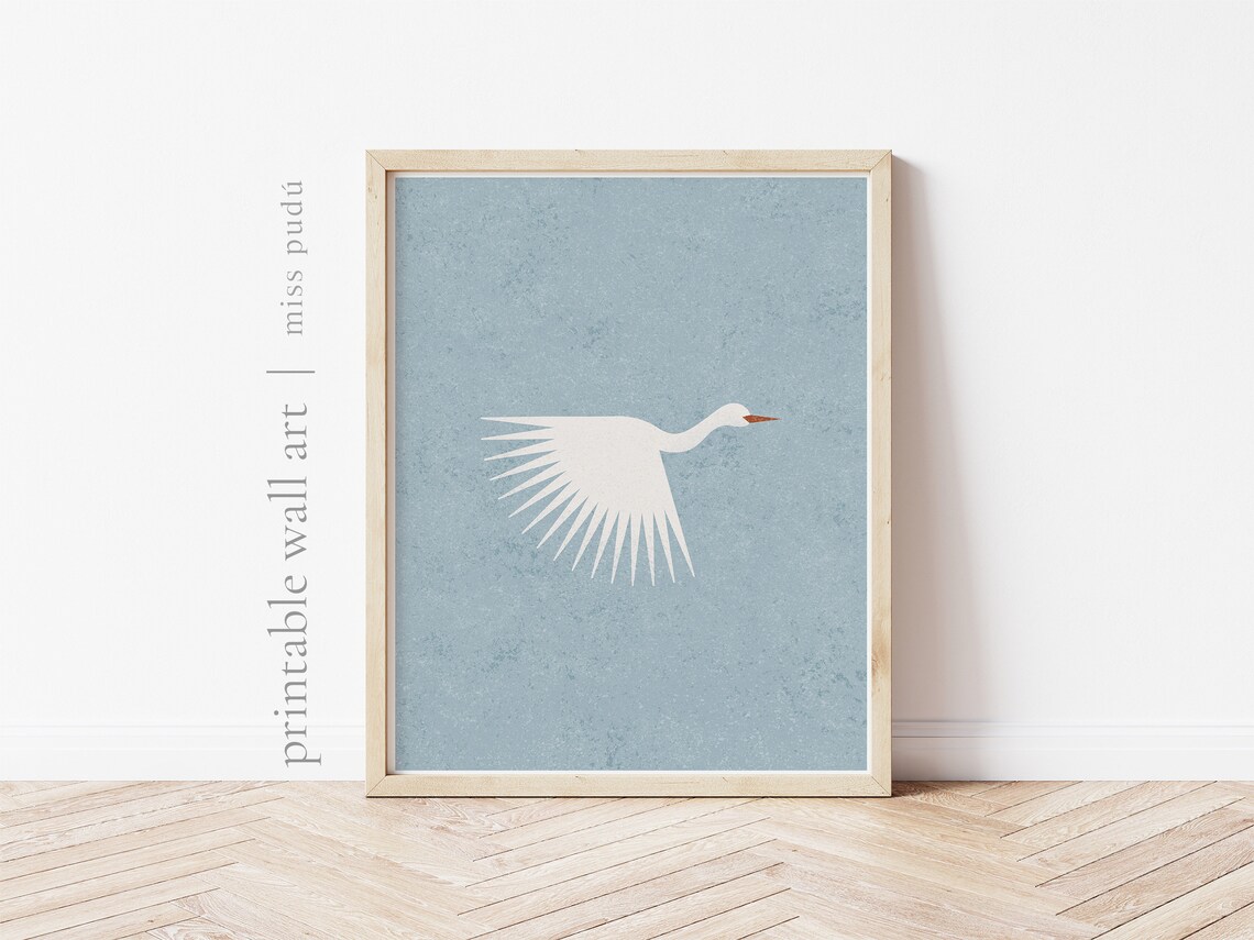 White Heron Flying Abstract Boho Art Print - Image 2