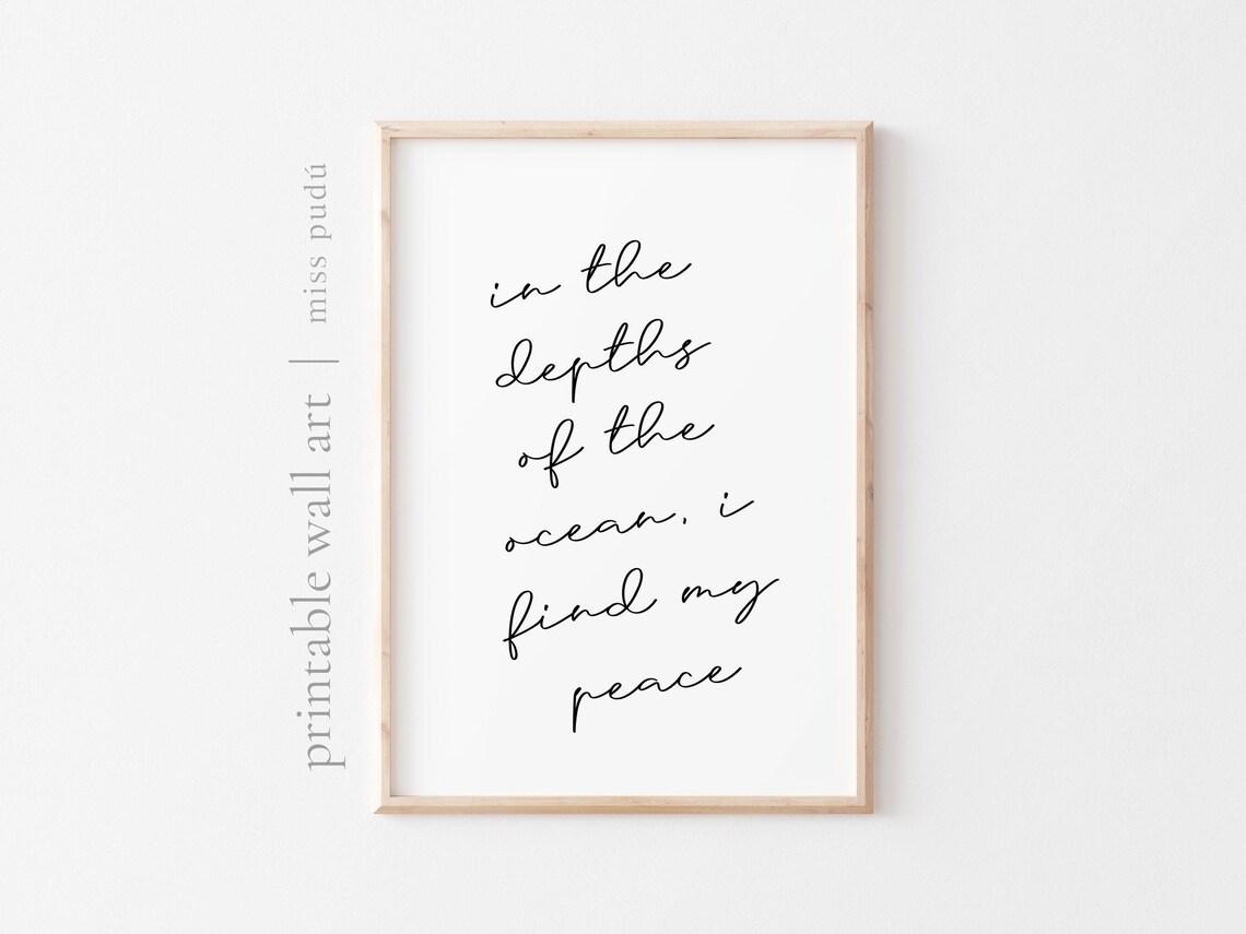 In The Depths Of The Ocean I Find My Peace Coastal Script Quote Poster - Image 2