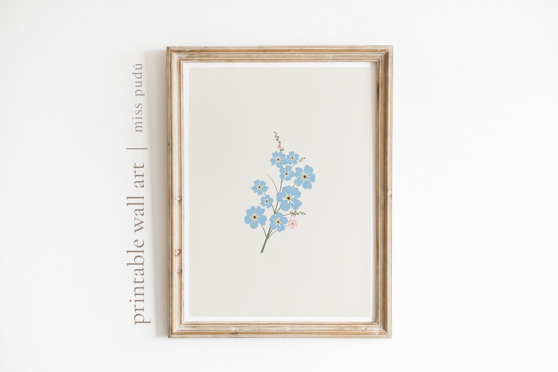 Forget Me Not Blue Flower Botanical Illustration Poster on Cream - Image 2
