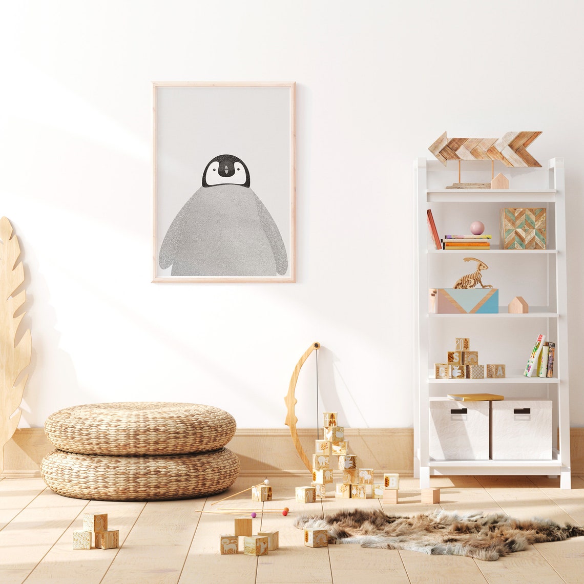 Cute Baby Penguin Front View Black And White Nursery Animal Print - Image 2