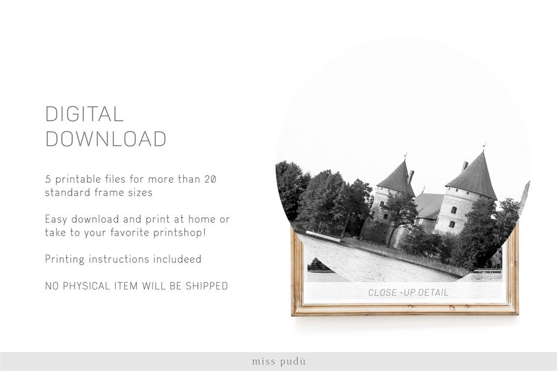 Trakai Island Castle Black And White Lithuanian Lake Wall Art - Image 3