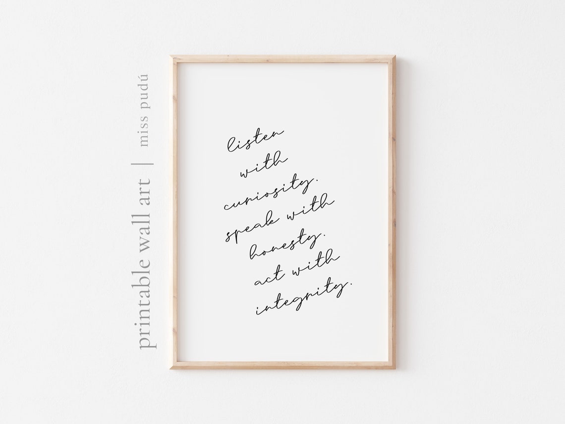 Listen With Curiosity Speak With Honesty Integrity Quote Poster