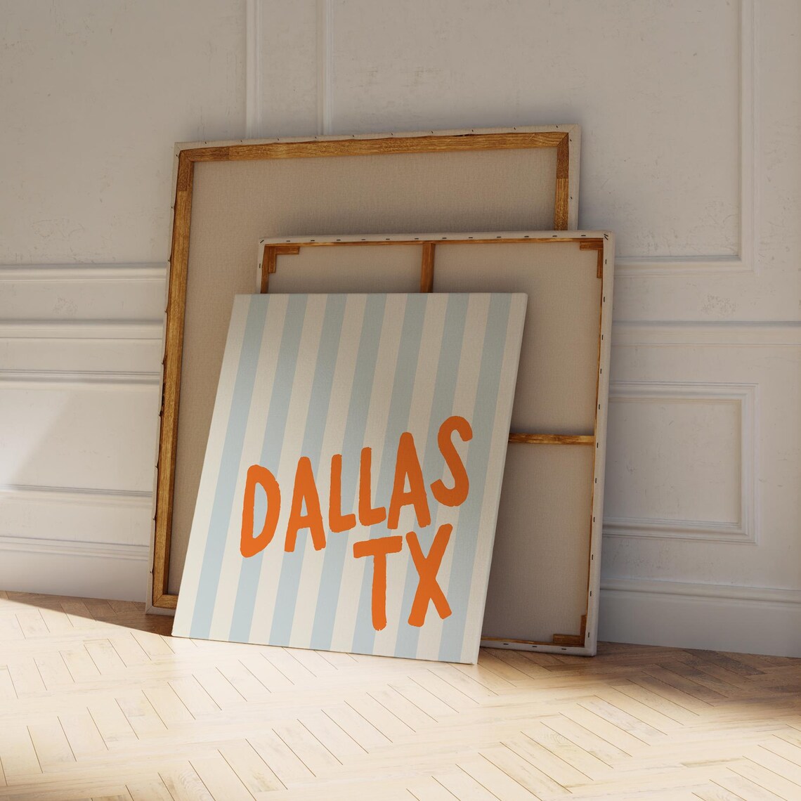 Dallas Texas Orange Hand Lettered Striped Square City Name Poster - Image 4