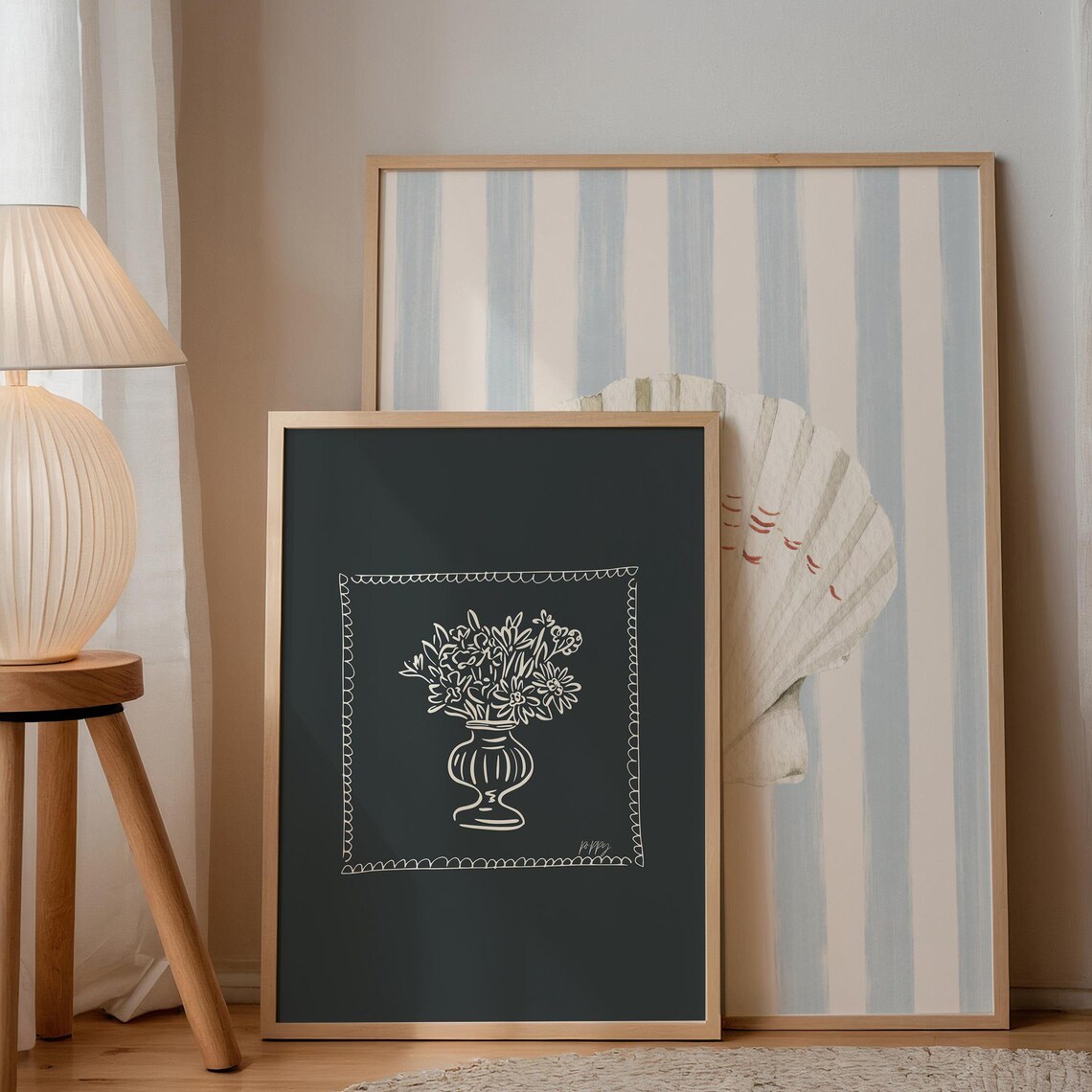 Cream Floral Urn Scalloped Border Charcoal Black Moody Floral Poster - Image 4