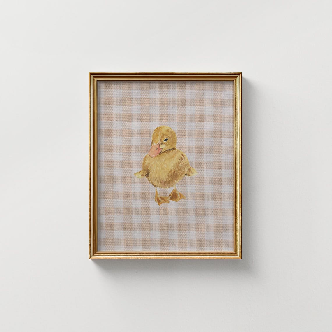 Peach Gingham Yellow Duckling Watercolor Farmhouse Nursery Poster - Image 2