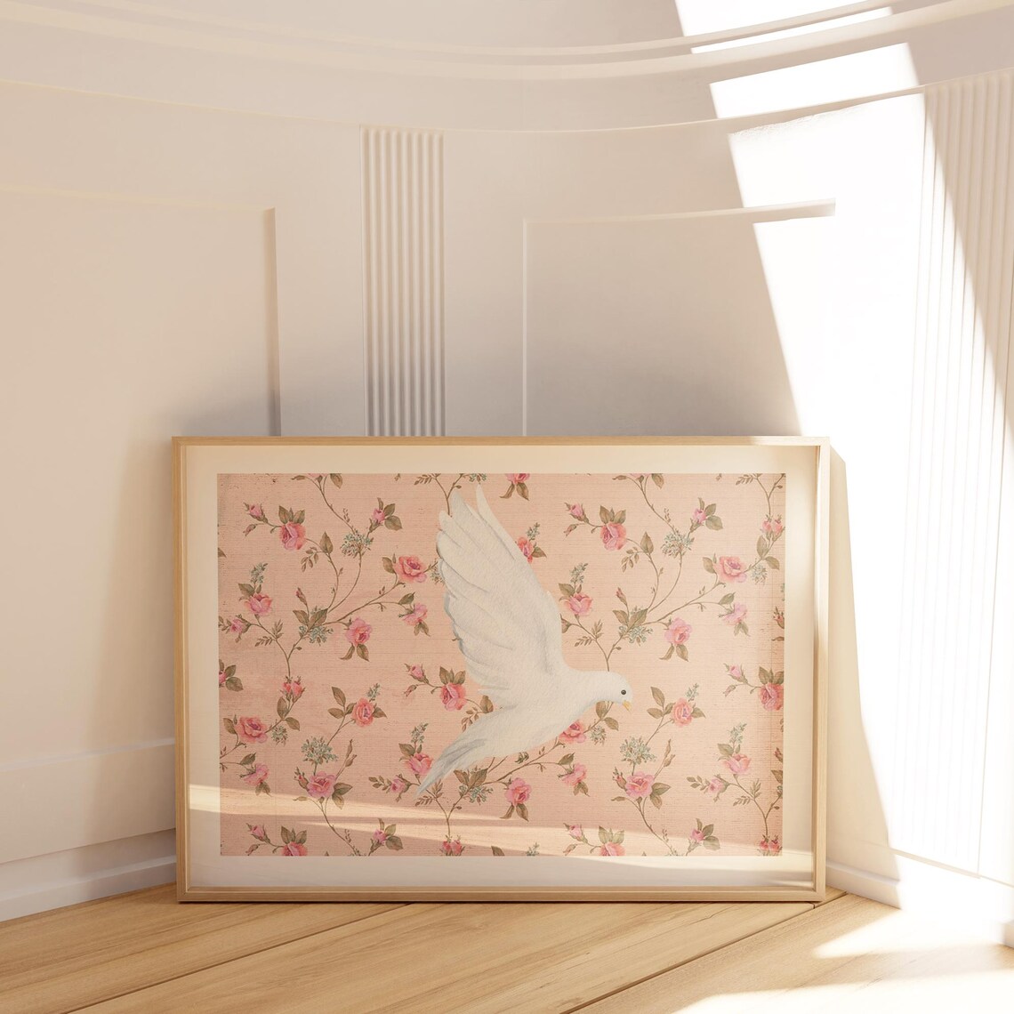 Rose Vintage Dove Art Print, Nursery Botanical Decor