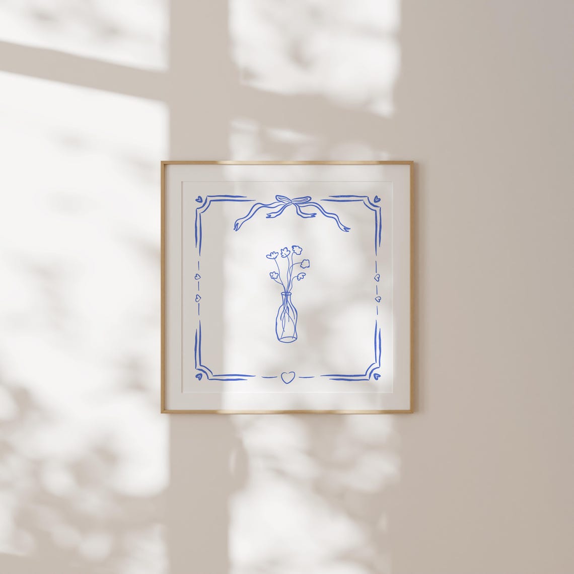 Charming Cobalt Blue Wildflower Vase Line Drawing Poster with Hearts - Image 2