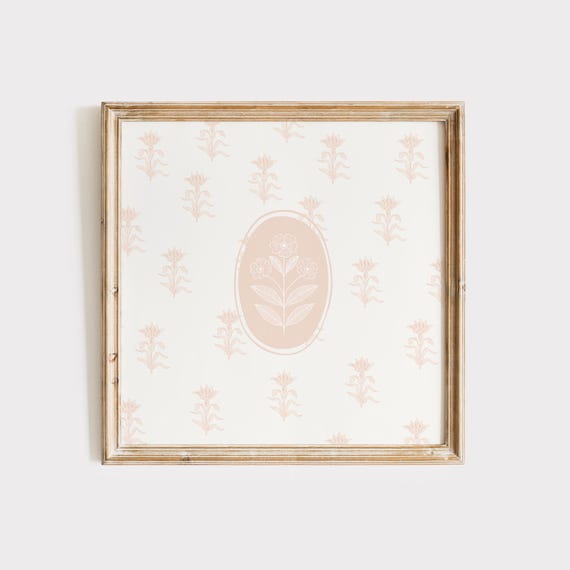 Vintage Peach Floral Print Wall Art Trendy Decor Botanical Illustration Living Room Art Cottage Girls Nursery Decor