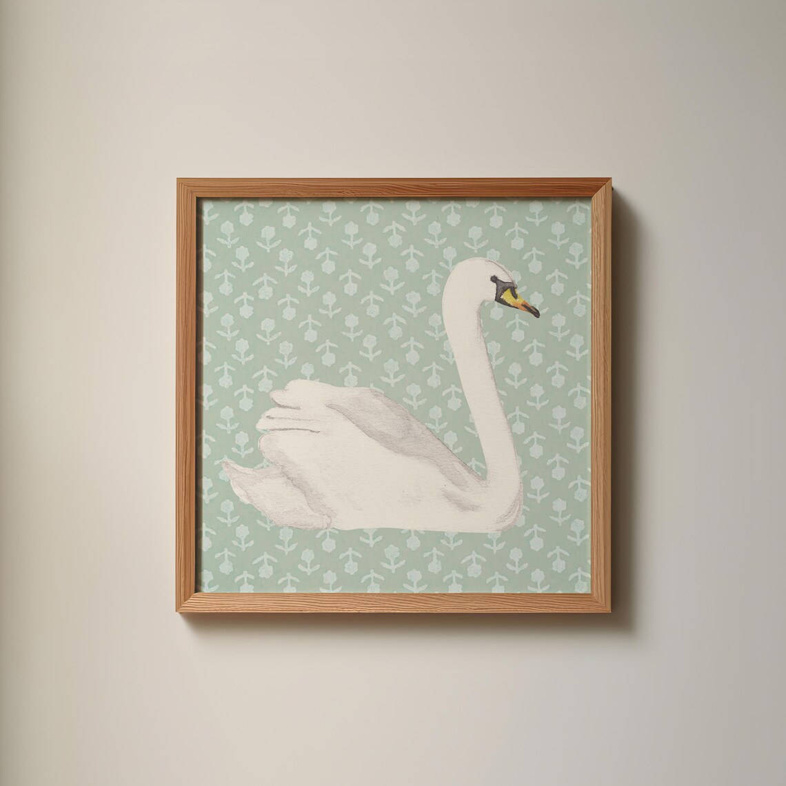 White Swan Sage Green Block Print Vintage Nursery Wall Art Poster - Image 4