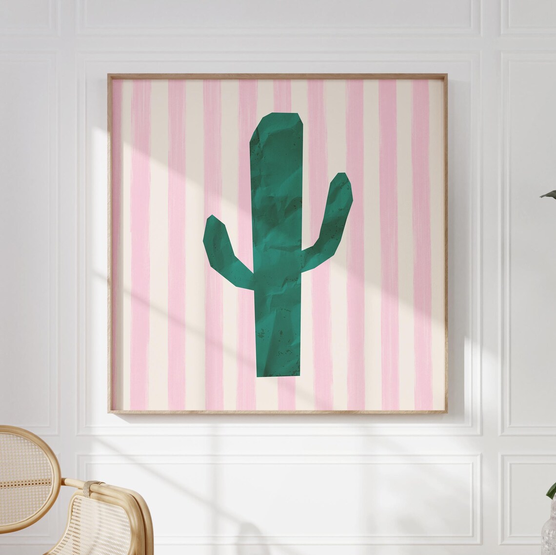 Green Saguaro Cactus Pink Striped Background Modern Desert Wall Poster - Image 5