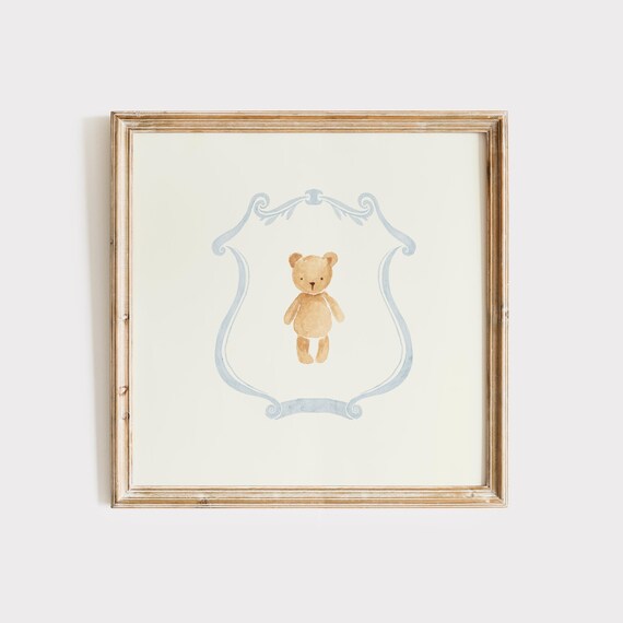 Honey Brown Teddy Bear Watercolor Nursery Square Decorative Wall Poster