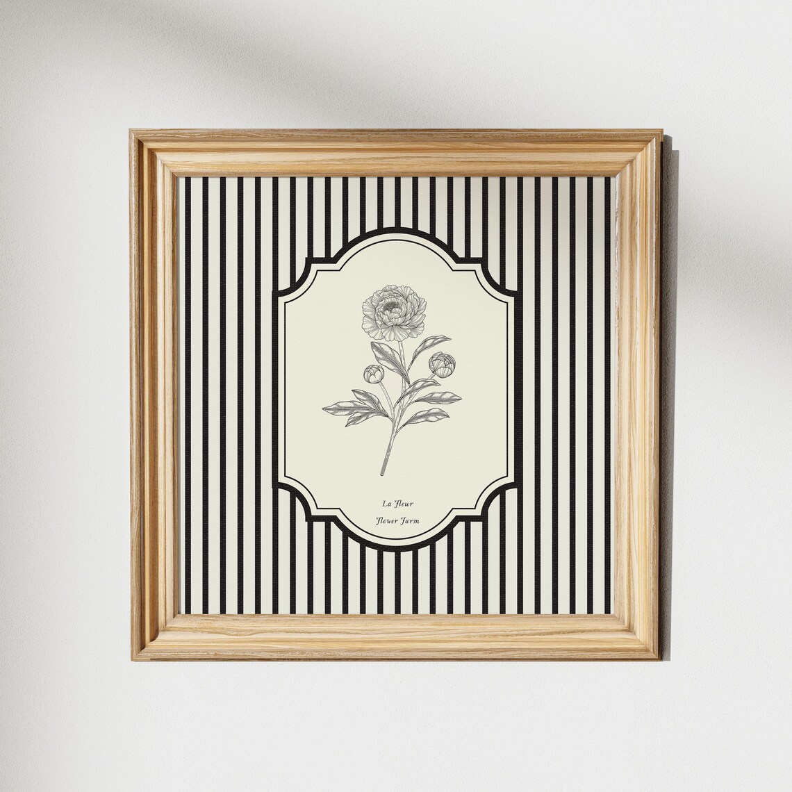 La Fleur Striped Black White Peony Botanical Frame Art Poster - Image 4