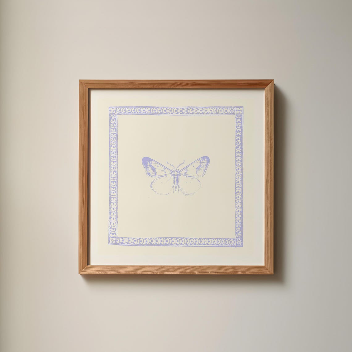 Lavender Blue Butterfly Ornate Border Vintage Square Art Print - Image 3