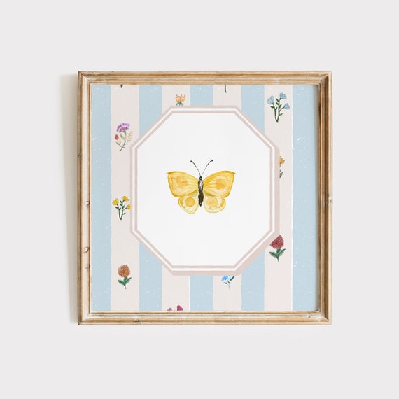 Butterfly Vintage Square Print Instant Wall Art Trendy Decor Nursery Living Room Art Cottage Kitchen