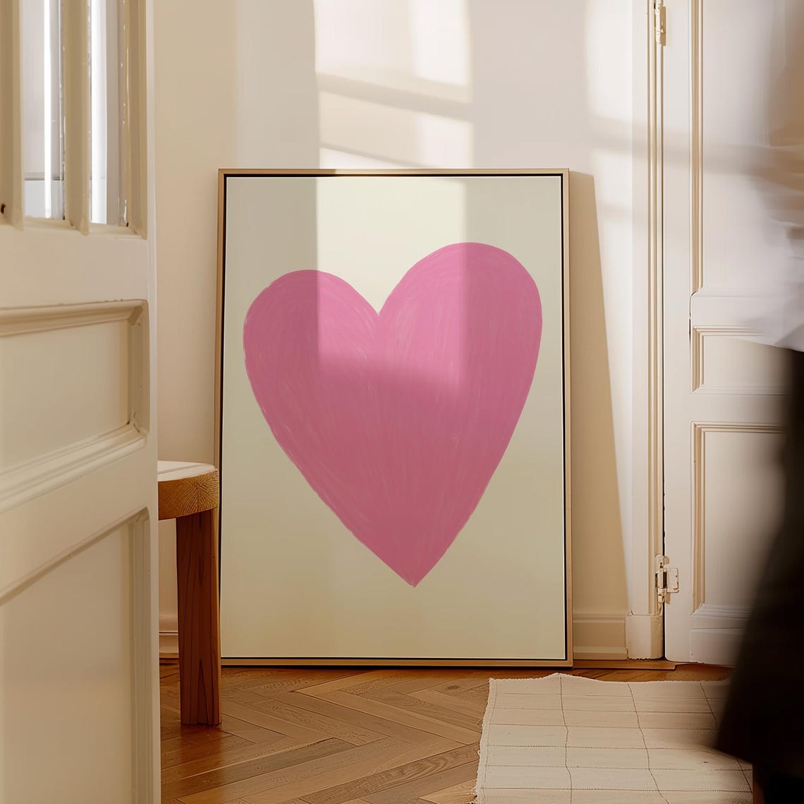 Big Pink Heart Minimal Art Print Cream Background Trendy Wall Poster - Image 2