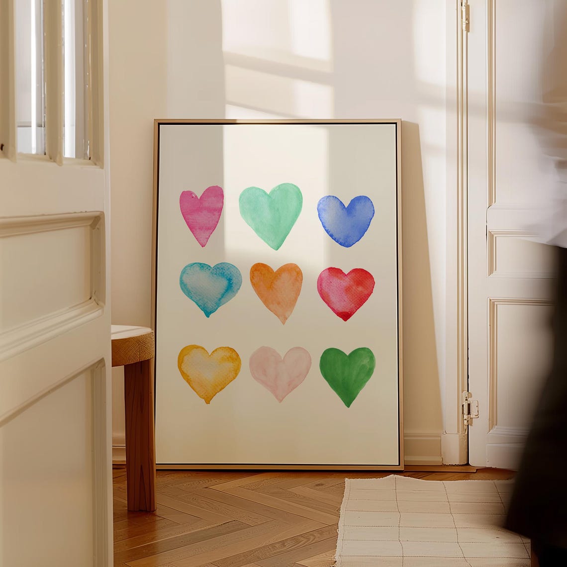 Colorful Watercolor Hearts Grid Love Nursery Rainbow Wall Art Poster - Image 4