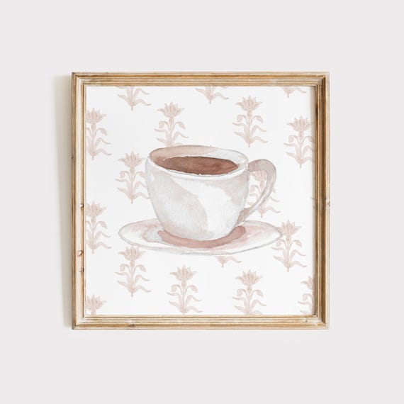Mocha Latte Watercolor Coffee Square Wall Art Trendy Decor Floral Illustration Living Room Art Print Kitchen Art Print