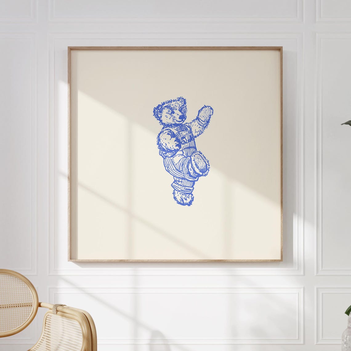 Blue Ink Handstand Teddy Bear Sketch Square Animal Decor Poster - Image 4
